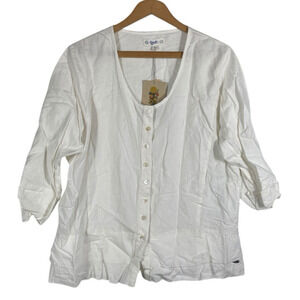 Goubi Shirt Top XL Womens Linen Cotton White Button Up Coastal Clean Girl Core